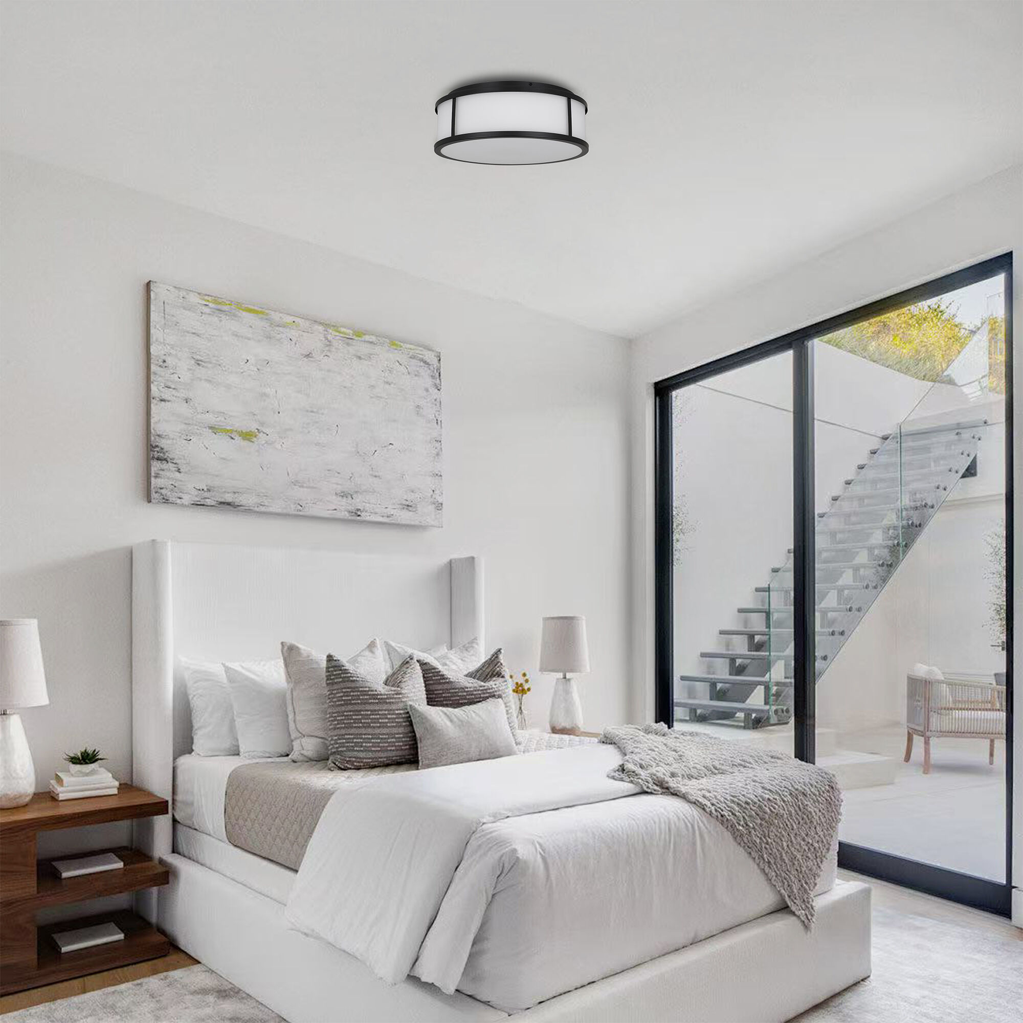 Panel Round LED 14 inch Sand Black Outdoor Flush Mount